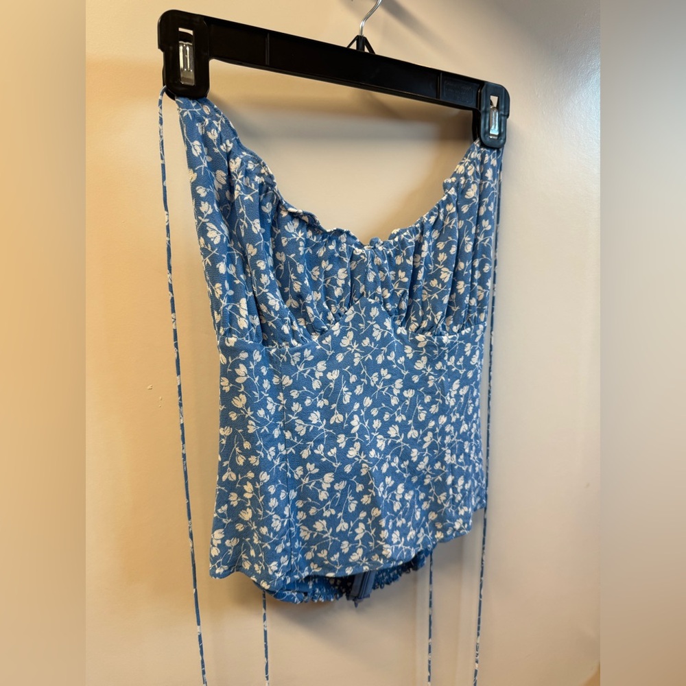 Reformation Blue and White Floral Top